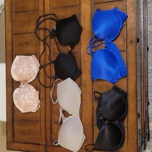 Victoria Secret, Women's 34B, Bra lot. 2 Black, 1 Grey, 1 Blue, 1Pink/White